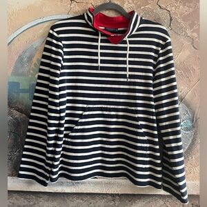 Saint James Atelier Stripe Long Sleeve Drawstring Neck Pullover Women Size Small